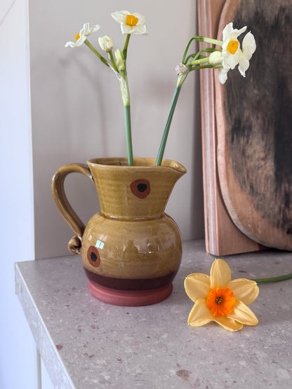 Vintage Welsh Studio Pottery Slipware Jug by Carol Wynne Morris, Conwy Pottery