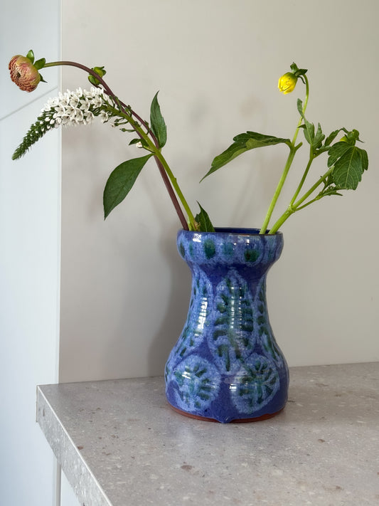 Vintage Studio Pottery Vase, Cobalt & Green Textured Glaze