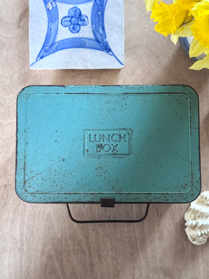 Vintage Midcentury 1940s/50s Metal Lunch Box - Green & Butter Yellow Worker’s Lunch Tin