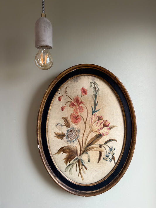 Antique Framed Floral Embroidery