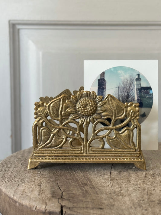 Vintage Brass Sunflower Letter Rack