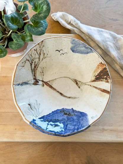 Large Unique Vintage Studio Pottery Bowl • Abstract Landscape Design