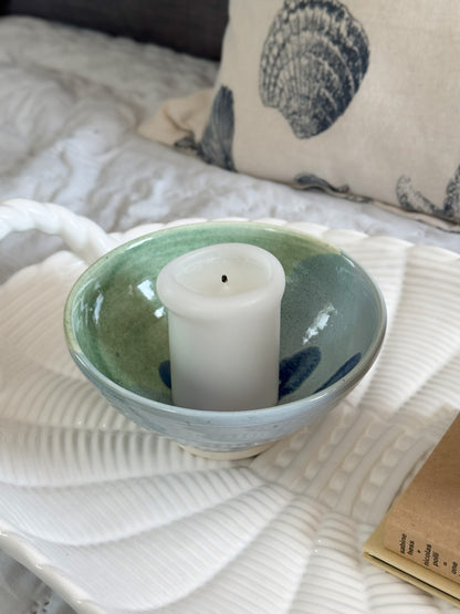 Vintage Studio Pottery Blue & Green Abstract Painterly Bowl