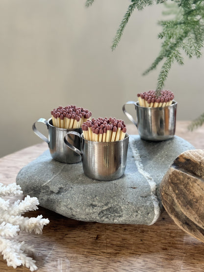 Vintage Midcentury Stainless Steel Match Pot Jug with Striker and Matches