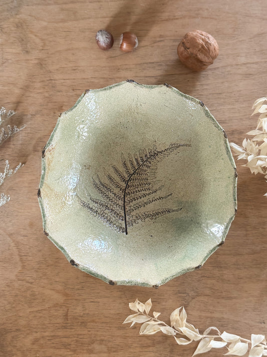 Vintage Studio Pottery Impressed Fern Botanical Bowl