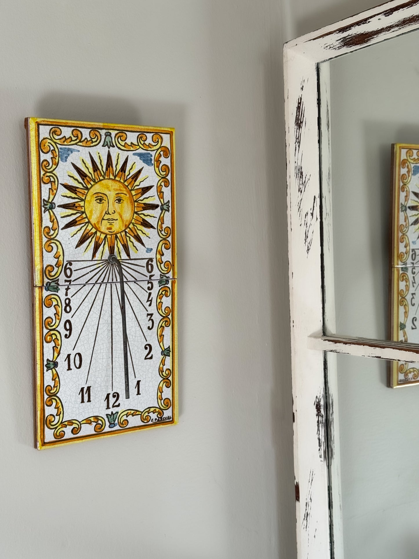 Rare Vintage Portuguese Tile Sundial, Signed E. Pascual (Pascual Zorrilla)
