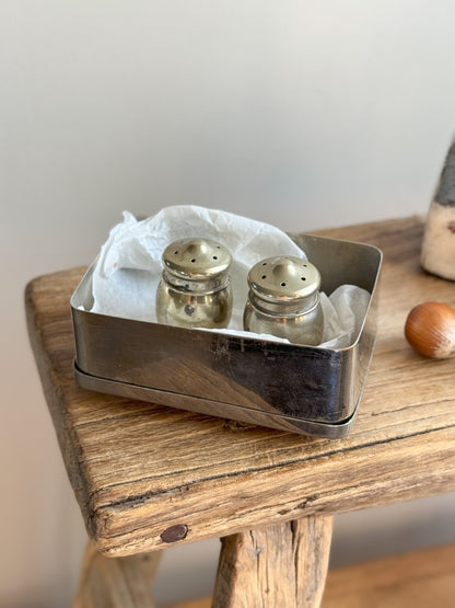 Miniature Silver Plated Acorn Shaped Salt & Pepper Shakers in Silver Plated Box
