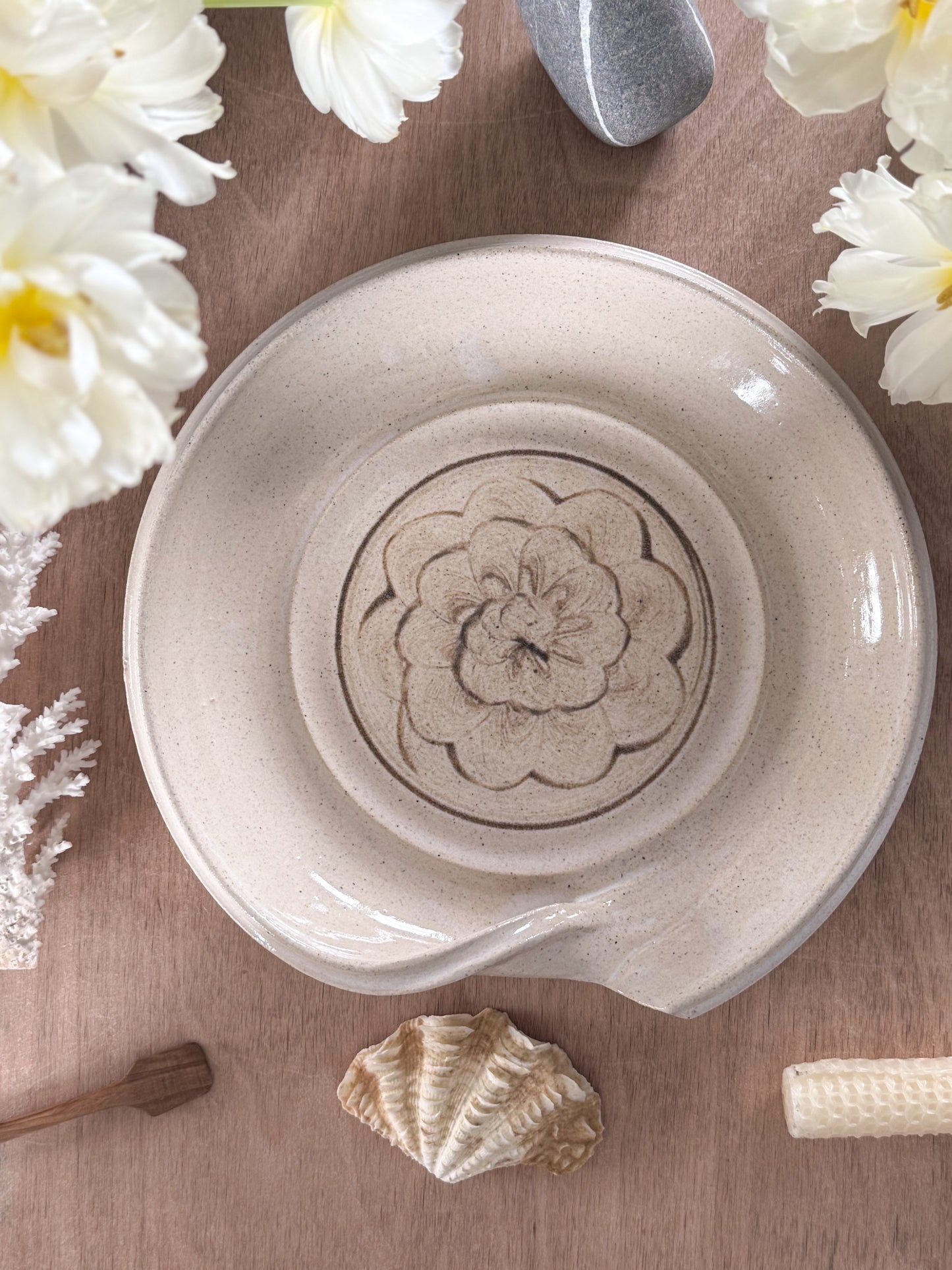 Vintage Studio Pottery Floral Wall Plate with Swirled Edge