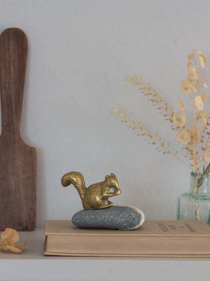 Vintage Solid Brass Miniature Squirrel Figurine
