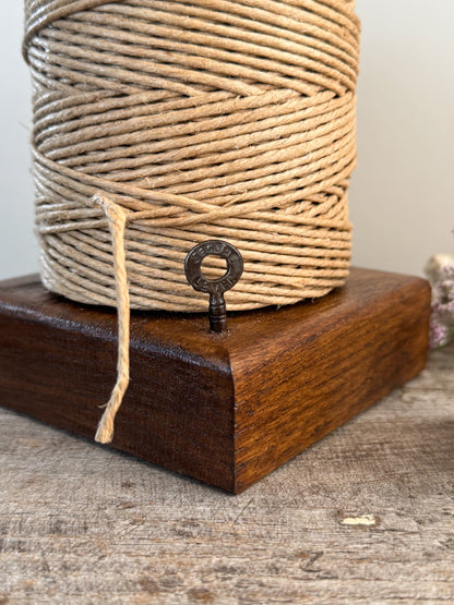 Handmade Wood and Iron Twine Stand with Antique Key & Upholsterer’s Thread