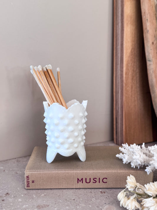 Vintage Milk Glass Hobnail Match Pot