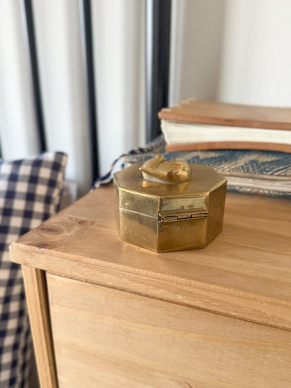 Vintage Solid Brass ‘Sleeping Kitten’ Jewellery Box • Trinket Box