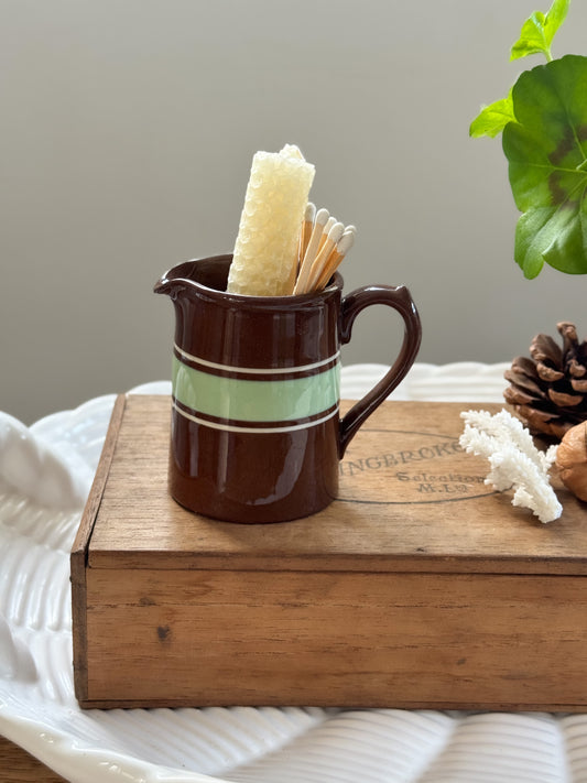 Vintage Brown & Green Banded Slipware Creamer, Made in England
