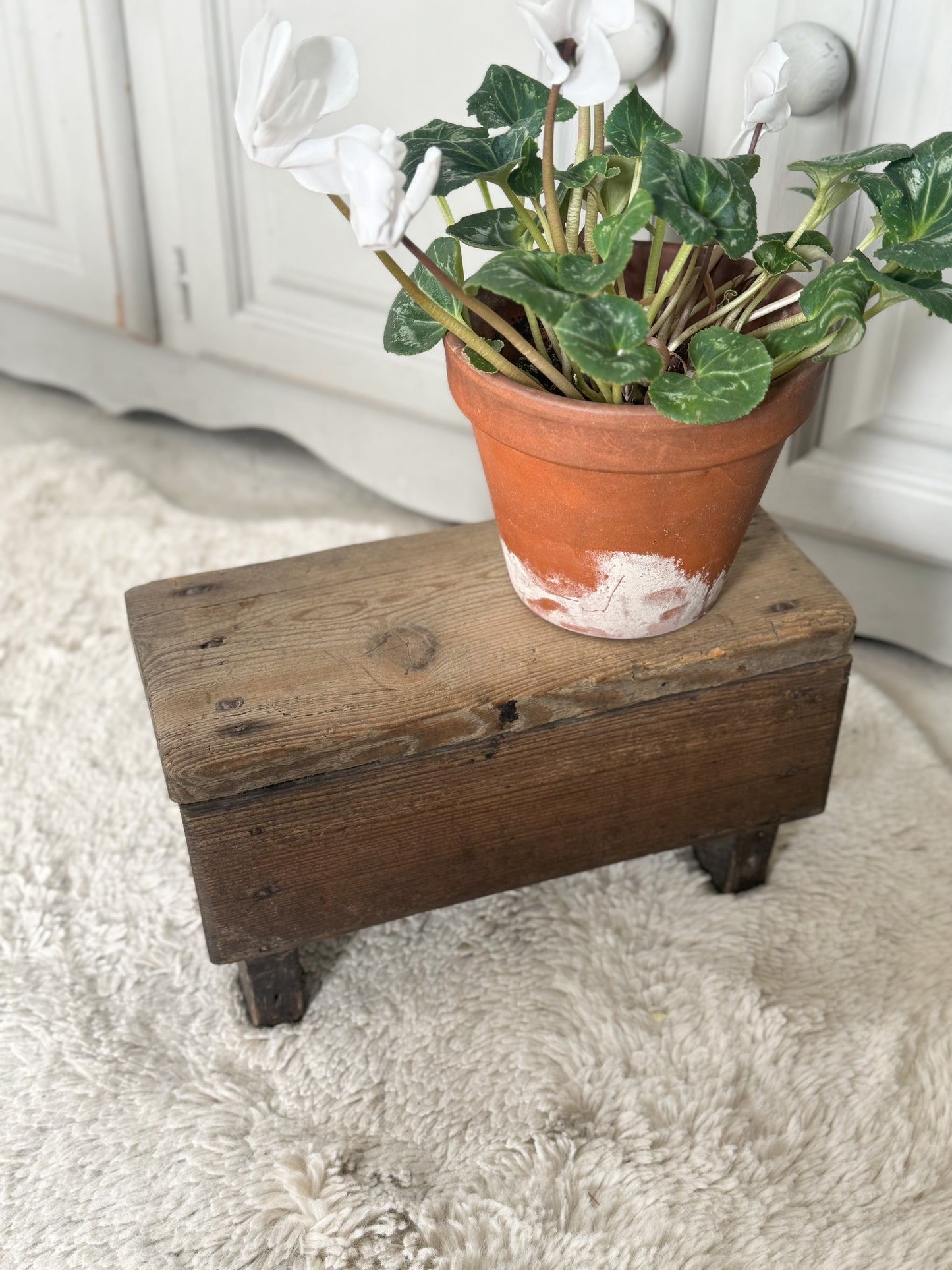 Antique Welsh 1800s Child’s Handmade Wooden Folk Art Stool