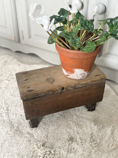 Antique Welsh 1800s Child’s Handmade Wooden Folk Art Stool