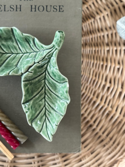 Vintage Portuguese Bordallo Pinheiro Holly Leaf Trinket Dish
