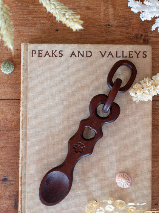 Vintage Hand-Carved Welsh Love Spoon - Blodyn | Flower