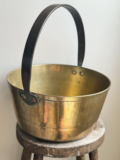 Large Antique Solid Brass & Cast Iron Jam Pan