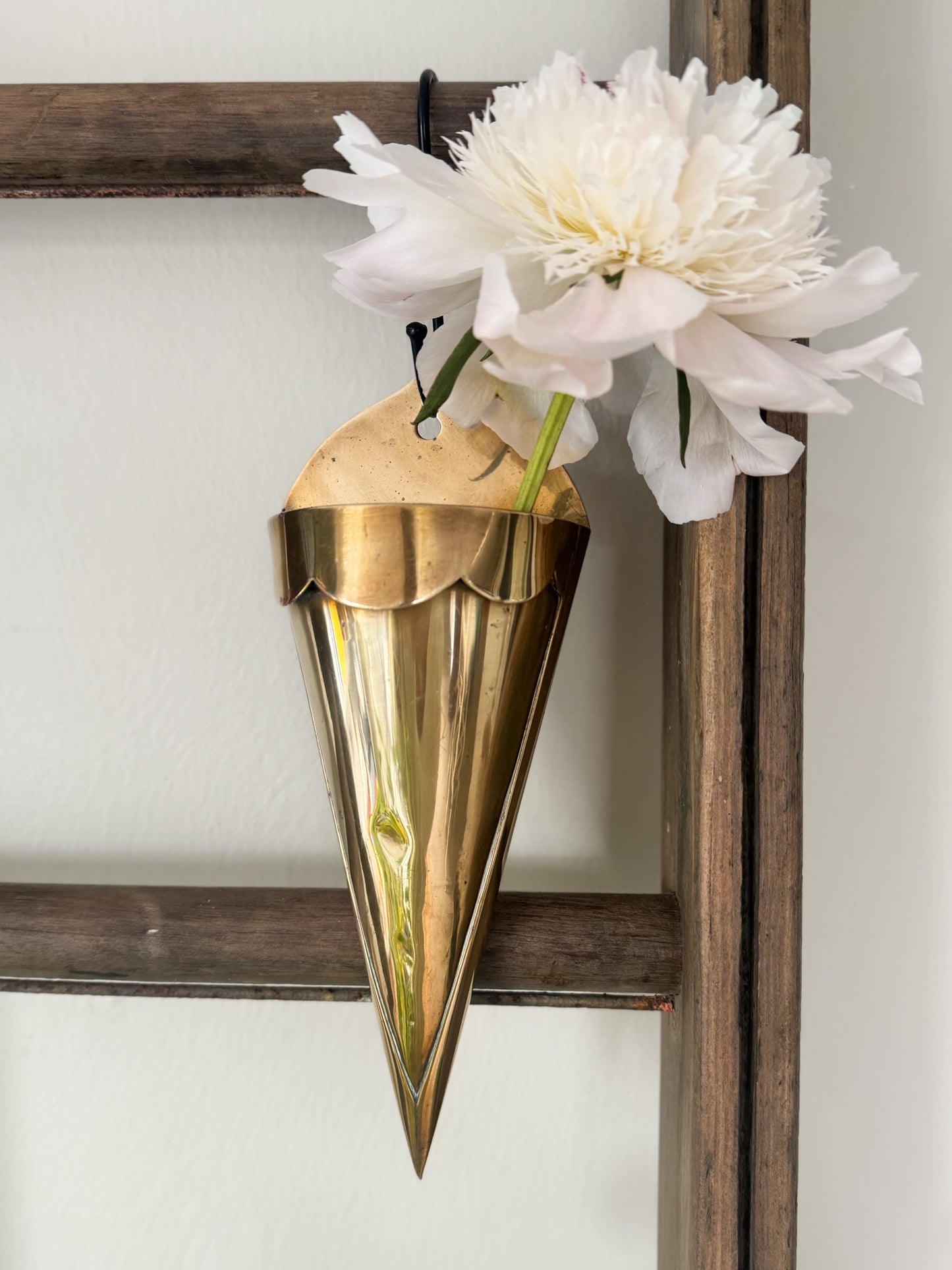 Antique Handmade Solid Brass Scalloped Edge Wall Pocket