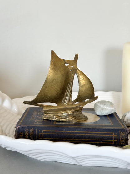 Vintage Solid Brass Model Ship