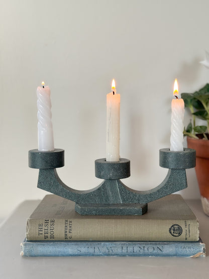 Vintage Handmade Penrhyn Slate Candelabra, North Wales, Bethesda