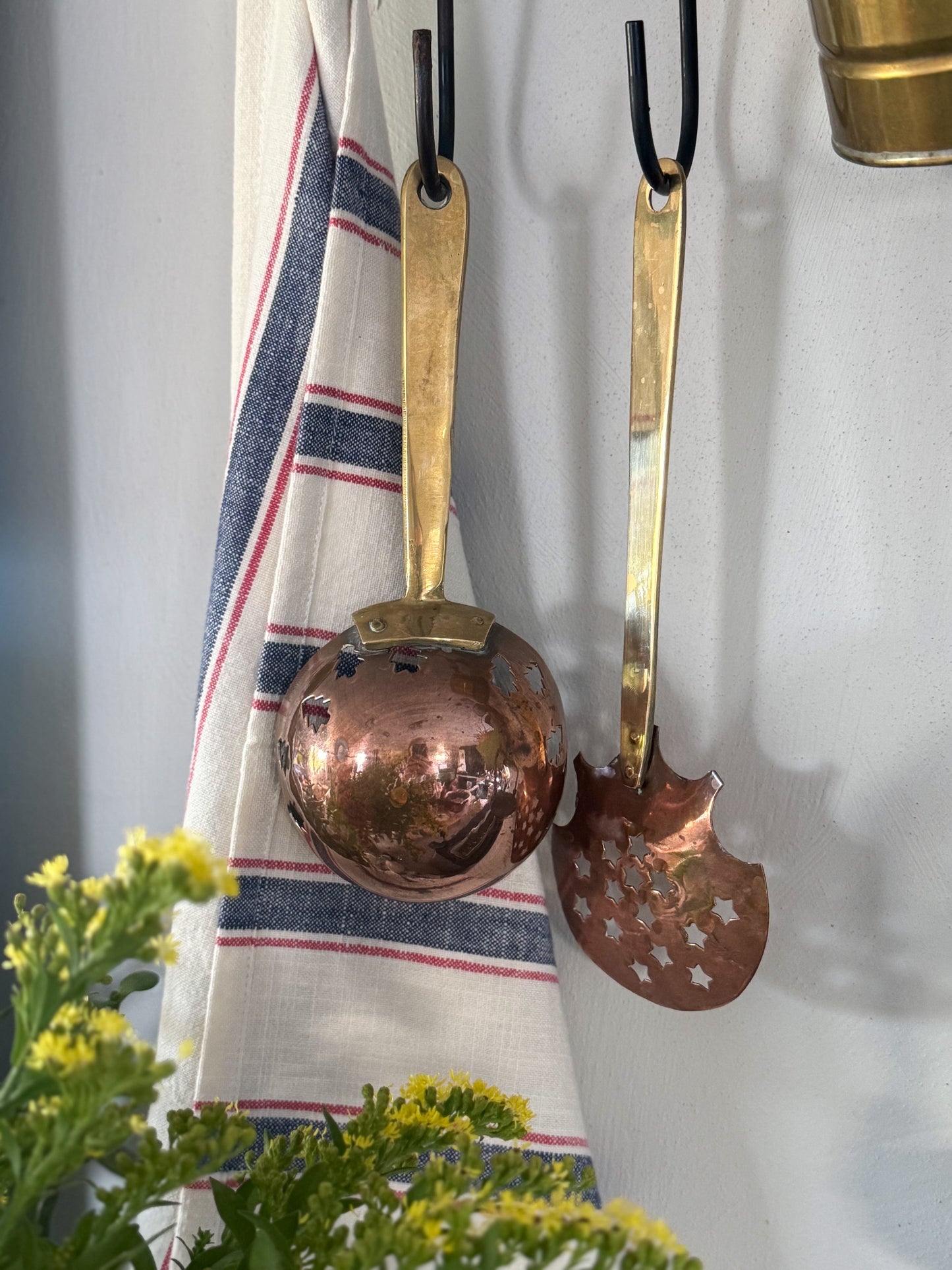 Vintage Handmade Copper & Brass Festive Ladle and Skimmer - Stars & Christmas Tree Cut-Outs