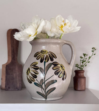 Vintage Hand-Painted Studio Pottery Floral Handled Pot