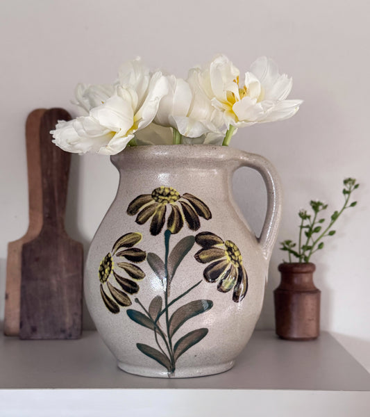 Vintage Hand-Painted Studio Pottery Floral Handled Pot