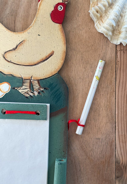 Vintage Wooden Farmhouse Chicken Wall Mountable Notebook & Pencil Holder