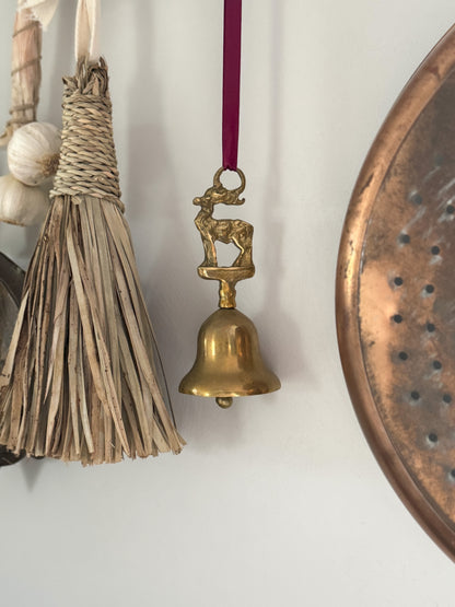 Vintage Solid Brass Stag Hanging Bell