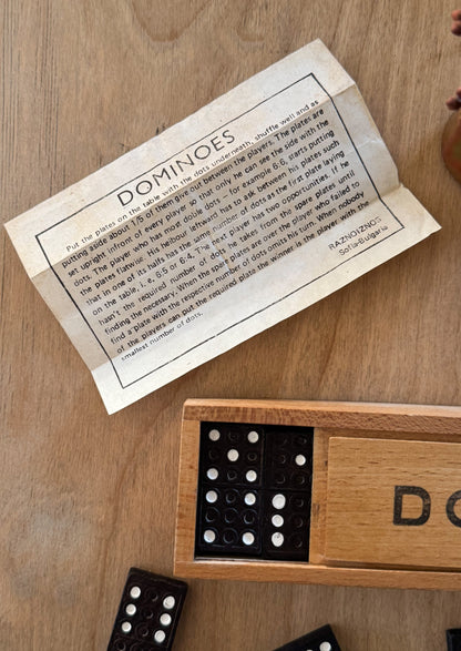 Vintage 1970s Dominoes Set in Wooden Box
