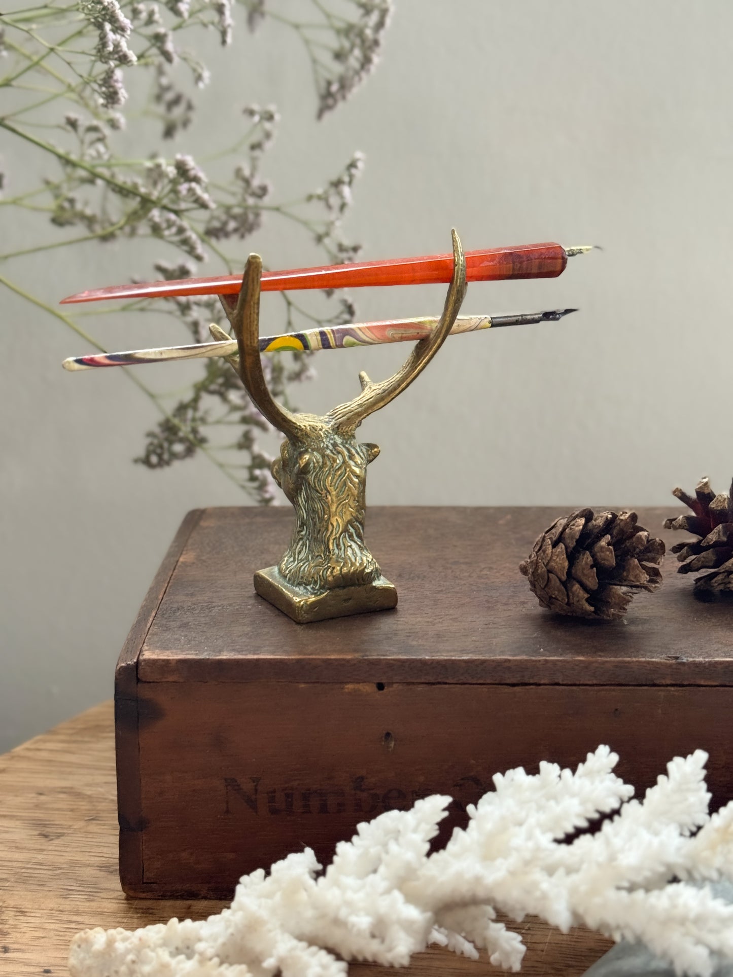 Vintage Solid Brass Stag Head Ornament / Pen Rest