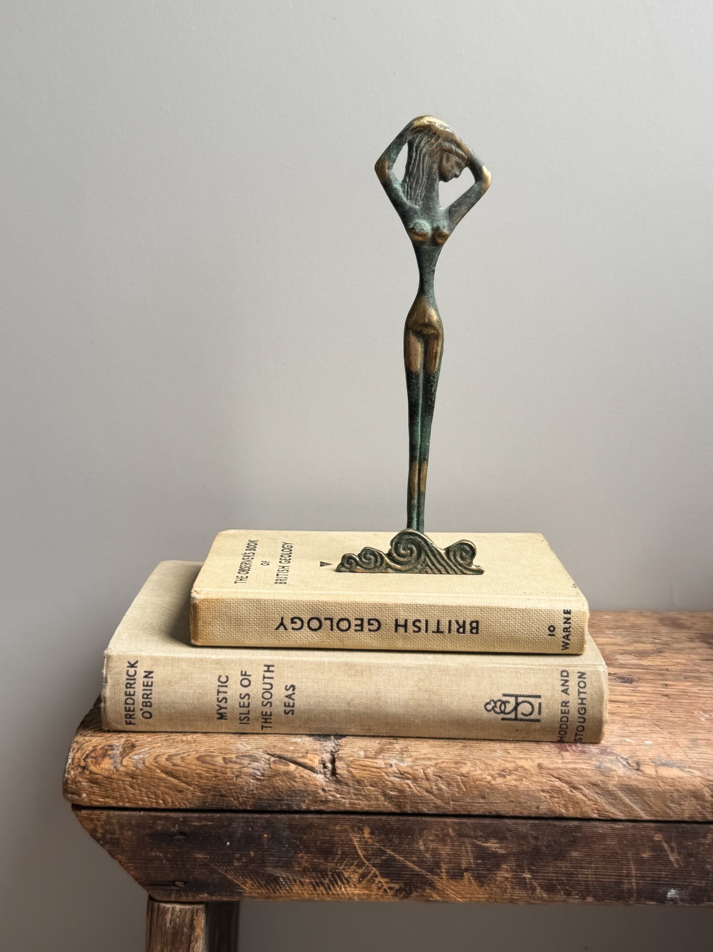 Vintage Mid-Century Brass Letter Holder, Female Form with Verdigris Patina