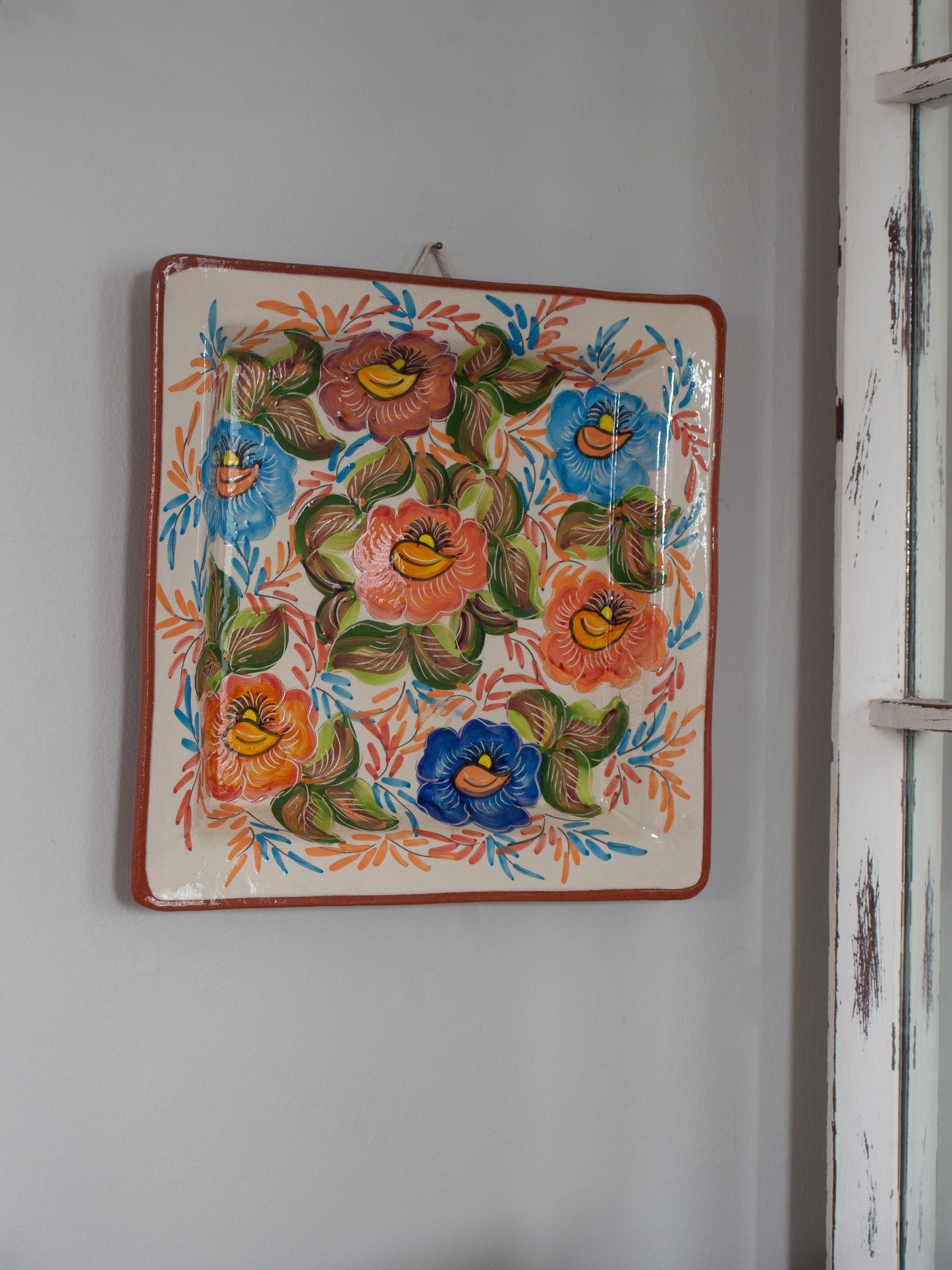 Vintage Portuguese Joaquim Lagareiro Hand-Painted Floral Wall Plate / Serving Platter
