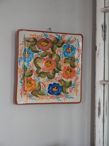 Vintage Portuguese Joaquim Lagareiro Hand-Painted Floral Wall Plate / Serving Platter