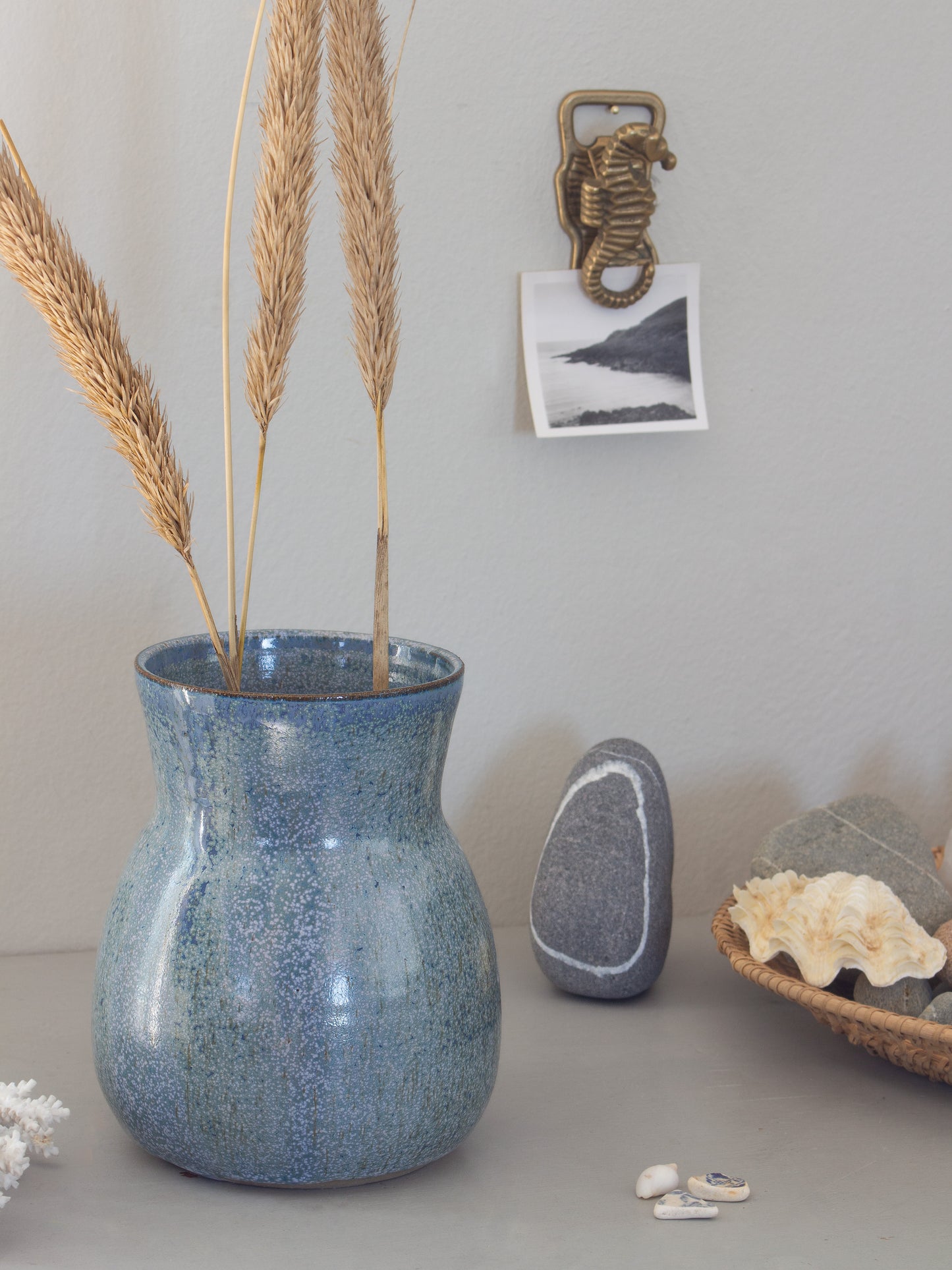 Vintage Studio Pottery Vase with Sea Blue Glaze