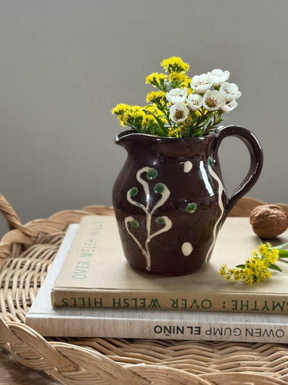 Rare Vintage 1937 Studio Pottery Slipware Oak Leaf Jug, One-Of-a-Kind