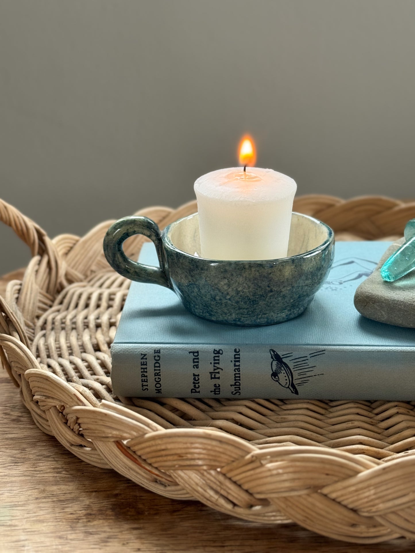 Vintage Speckled Blue Studio Pottery Candle Holder