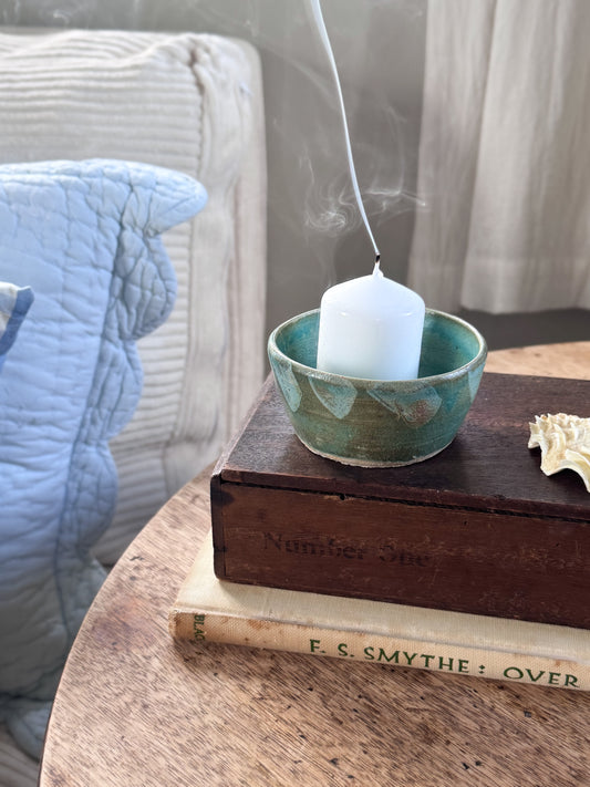 Vintage Studio Pottery Green Abstract Bowl