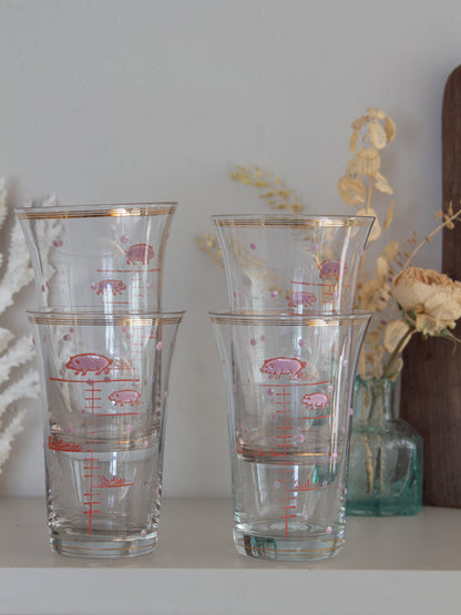 Vintage Midcentury Novelty Pig ‘Ladies & Gentleman’ Drinking Glasses - Set of 4