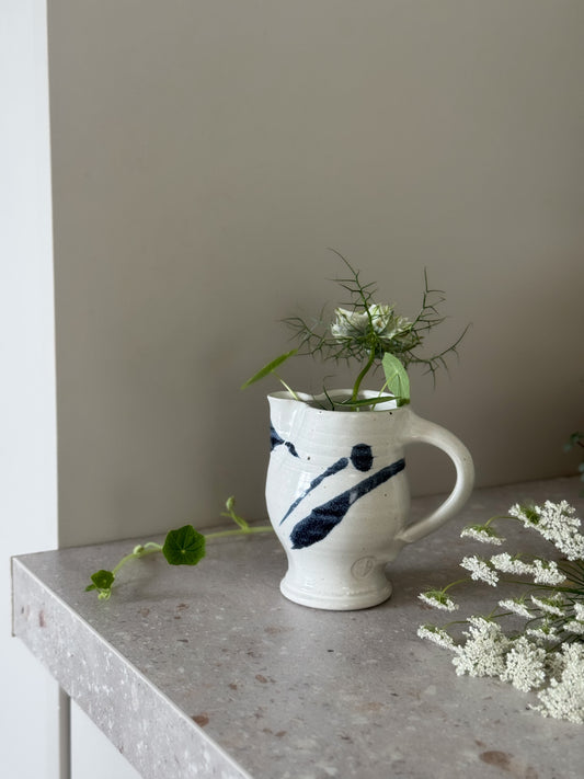 Abstract Studio Pottery Creamer with Indigo Brushwork