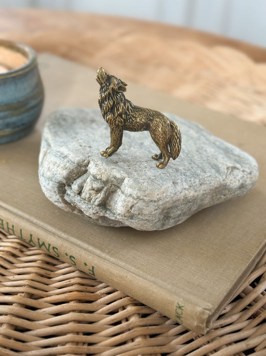 Vintage Miniature Brass Wolf