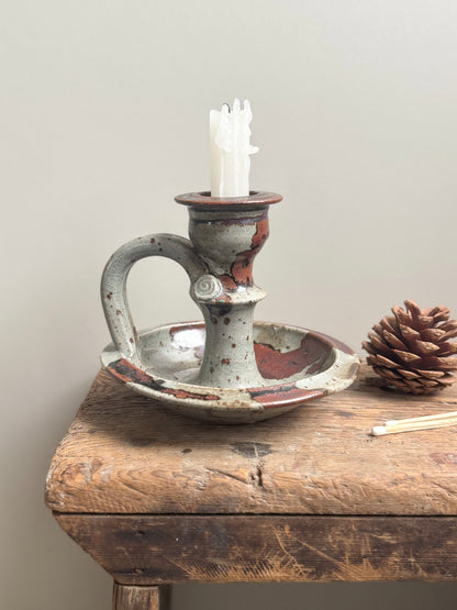 Rare Vintage 1980s Welsh Studio Pottery Chamberstick by Vicky Buxton, Conway, North Wales