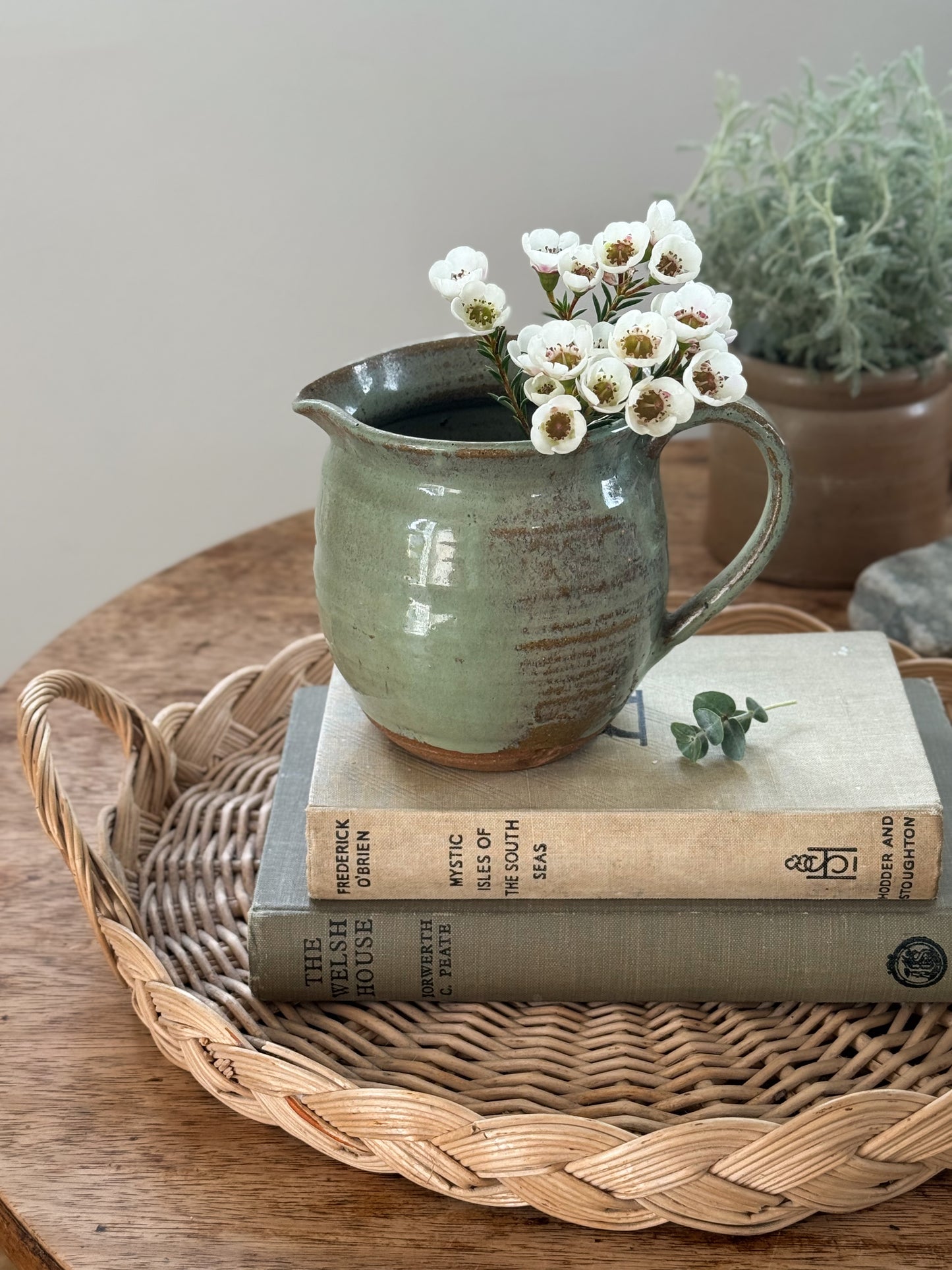 Vintage Studio Pottery Green Drip Glaze Jug