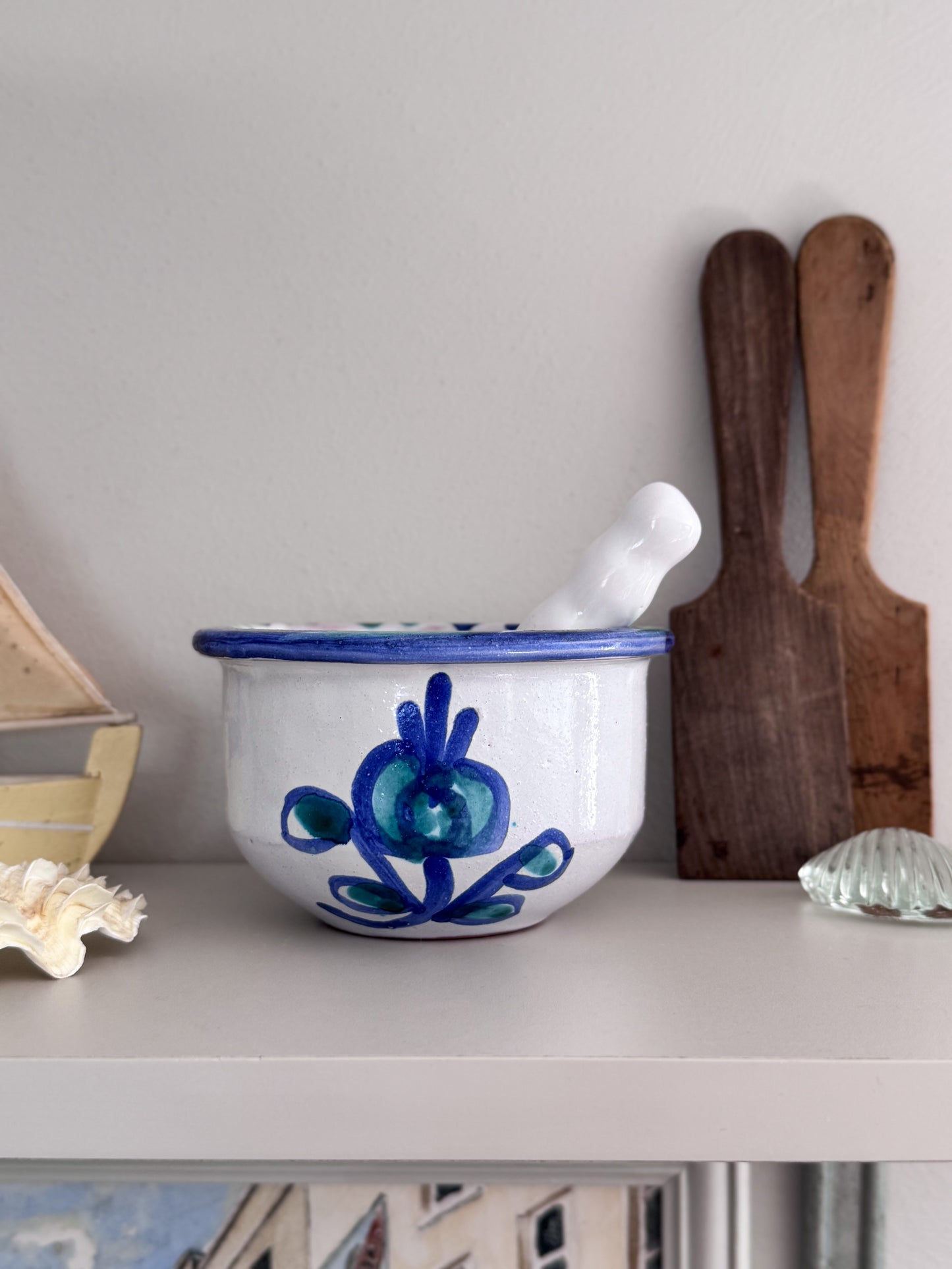 Vintage Fajalauza Granada Pottery Pestle & Mortar