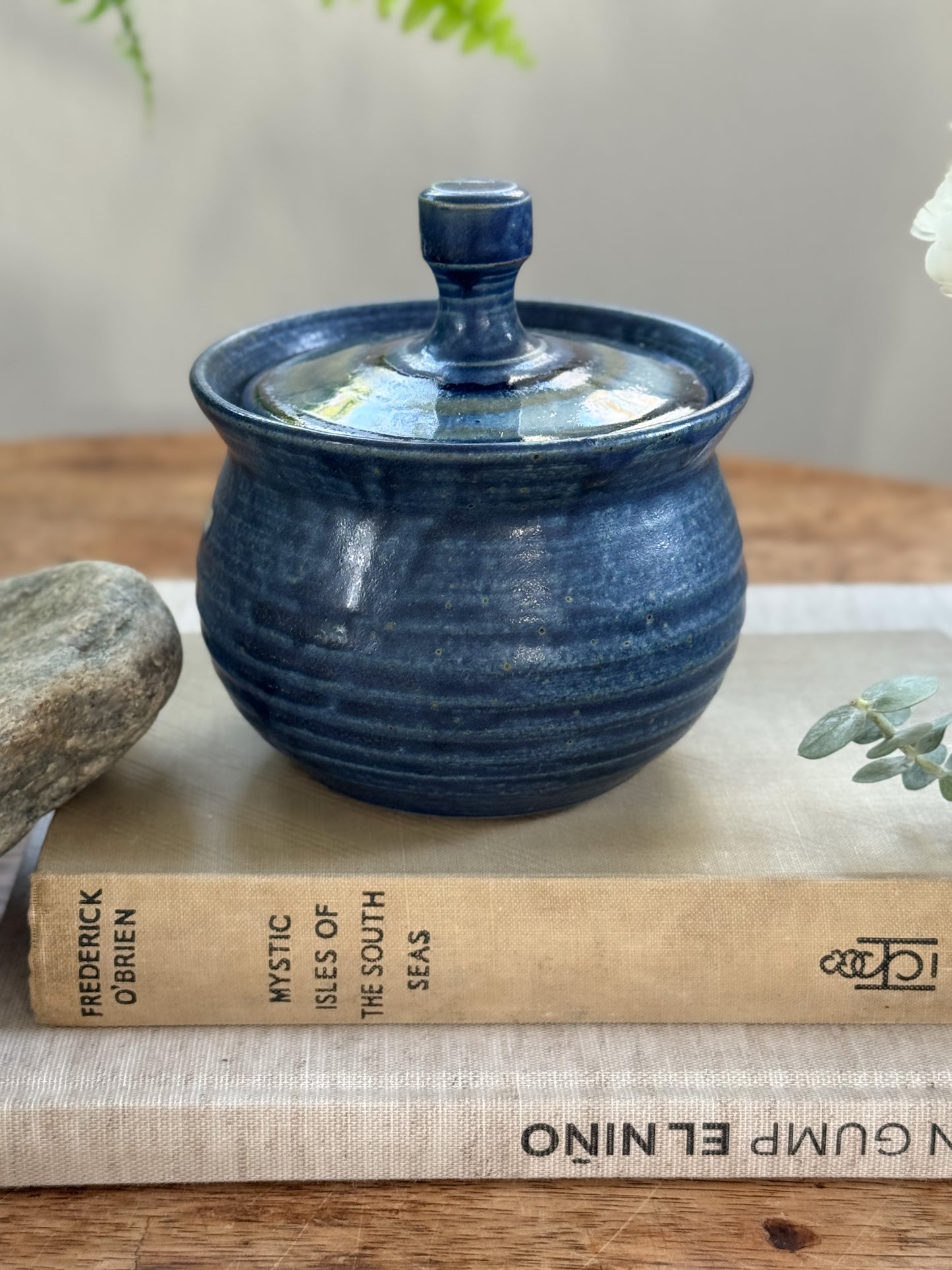 Vintage Greystoke Gill Pottery Blue Drip Glaze Lidded Pot by Robert Park
