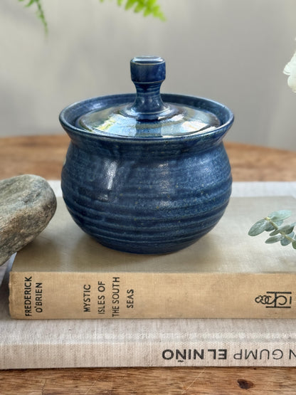 Vintage Greystoke Gill Pottery Blue Drip Glaze Lidded Pot by Robert Park