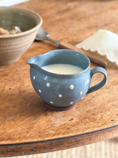 Vintage Milton Head Polka Dot Slipware Milk Jug, Devon Pottery