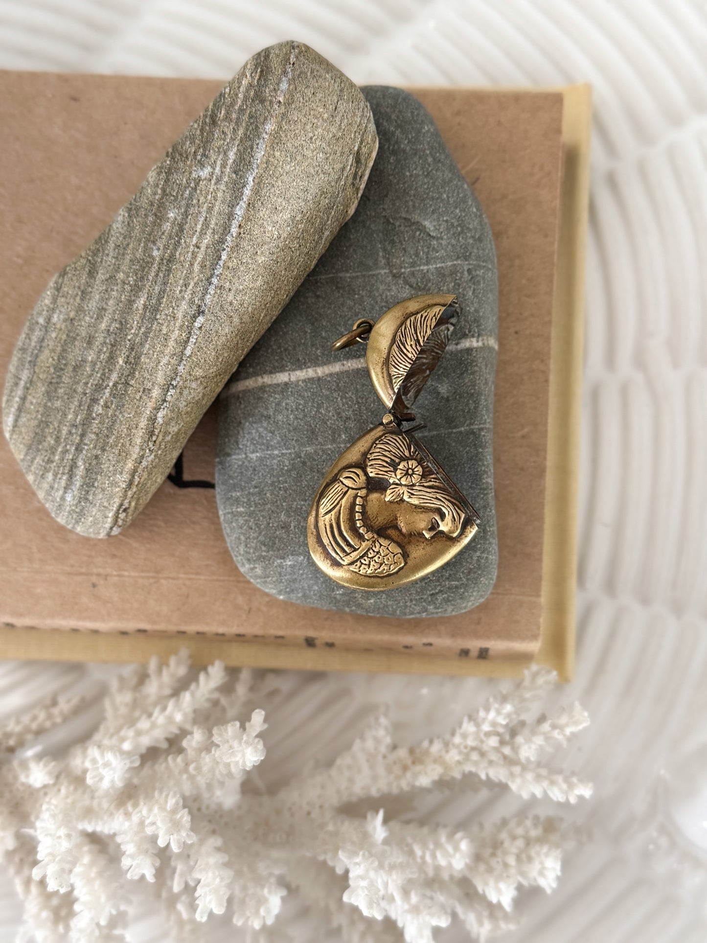 Antique Victorian Brass Vesta Case • Portrait of Woman with Poppy Flower