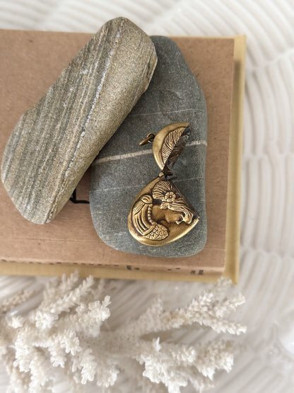 Antique Victorian Brass Vesta Case • Portrait of Woman with Poppy Flower